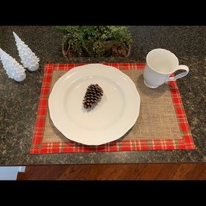 Plaid Burlap Placemats Set OF 4 Red Green